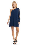 One Long Sleeve Braided Trim Sleeve A-line Dress