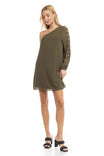 One Long Sleeve Braided Trim Sleeve A-line Dress