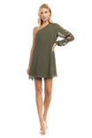 One Long Sleeve Braided Trim Sleeve A-line Dress