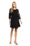 Netting Detail Trumpet Sleeve A-line Dress