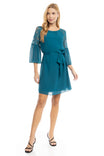 Netting Detail Trumpet Sleeve A-line Dress