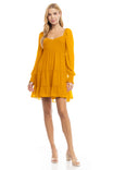 Long Sheer Sleeve Smocking Tiered Dress