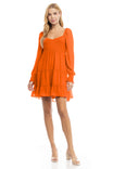 Long Sheer Sleeve Smocking Tiered Dress