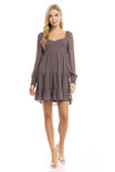 Long Sheer Sleeve Smocking Tiered Dress