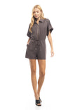 Extended Sleeve With Epaulette Zip Front Romper