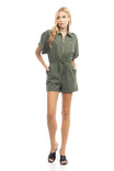 Extended Sleeve With Epaulette Zip Front Romper