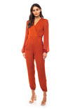 Long Sleeve Surplice Harem Jumpsuit