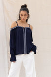 Embroidered Cold Shoulder Blouse