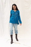 Embroidered Lace Up Long Sleeve Blouse