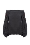 Embroidered Off Shoulder Pigment Dyed Blouse