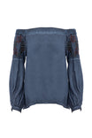 Embroidered Off Shoulder Pigment Dyed Blouse