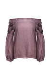Embroidered Off Shoulder Pigment Dyed Blouse