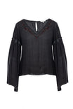 Embroidered Pigment Dyed V-neck Blouse