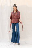 Sleeve Rueffle With Waist Tie Blouse