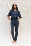 Cold Shoulder Tied Button Down Jumpsuit