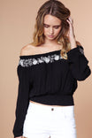 Embroidered Off Shoulder Smocked Blouse