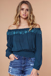 Embroidered Off Shoulder Smocked Blouse