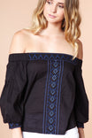 Embroidered Off Shoulder Puff Sleeve Blouse