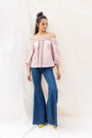 Embroidered Off Shoulder Puff Sleeve Blouse