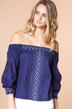 Embroidered Off Shoulder Puff Sleeve Blouse