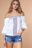 Embroidered Off Shoulder Puff Sleeve Blouse