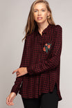 Button Up Embroidered Plaid Shirt