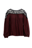 Shoulder Trim Lace Plaid Blouse