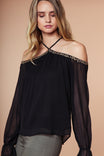Off Shoulder Embroidery Blouse