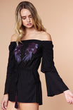 Off Shoulder Double Ruffle Sleeve Romper