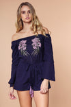 Off Shoulder Double Ruffle Sleeve Romper