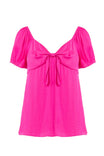 Tie Front Short Puff Sleeve Top