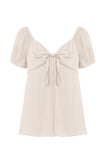 Tie Front Short Puff Sleeve Top