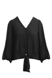 Tie Waist Button Down 3/4 Sleeve Top