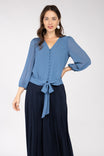 Tie Waist Button Down 3/4 Sleeve Top