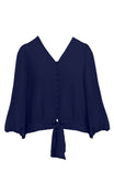 Tie Waist Button Down 3/4 Sleeve Top