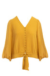 Tie Waist Button Down 3/4 Sleeve Top