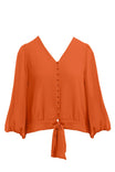 Tie Waist Button Down 3/4 Sleeve Top
