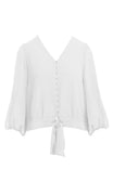 Tie Waist Button Down 3/4 Sleeve Top