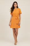Bubble Sleeve Tie Detail Flare Mini Dress