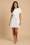 Bubble Sleeve Tie Detail Flare Mini Dress