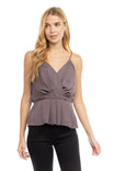 Pleated Adjustable Strap Peplum Top