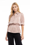 Elbow Sleeve Blouse With Half Placket