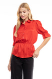 Elbow Sleeve Blouse With Half Placket