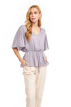 Surplice Flutter Peplum Blouse