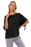 Dolman Sleeve Blouse With Drawstring Sleeve