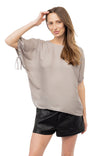 Dolman Sleeve Blouse With Drawstring Sleeve