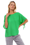 Dolman Sleeve Blouse With Drawstring Sleeve