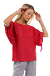 Dolman Sleeve Blouse With Drawstring Sleeve