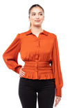 Smocked Waist Button Down Blouse