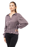 Smocked Waist Button Down Blouse
